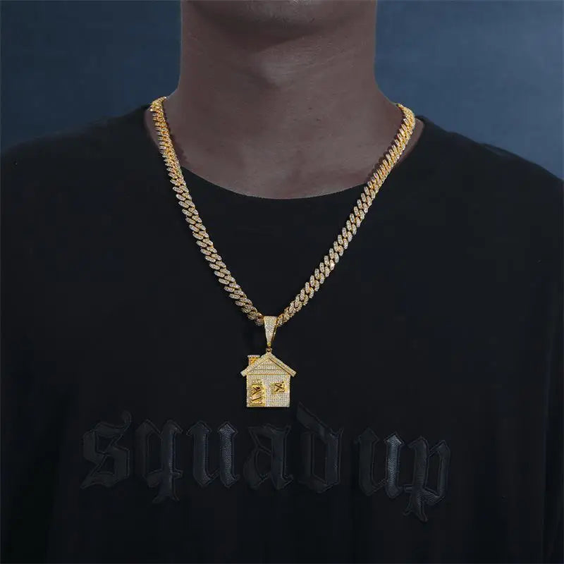 Moissanite House Pendant Necklace – Iced Out Door Design | 925 Sterling Silver Hip Hop Jewelry for Men & Women
