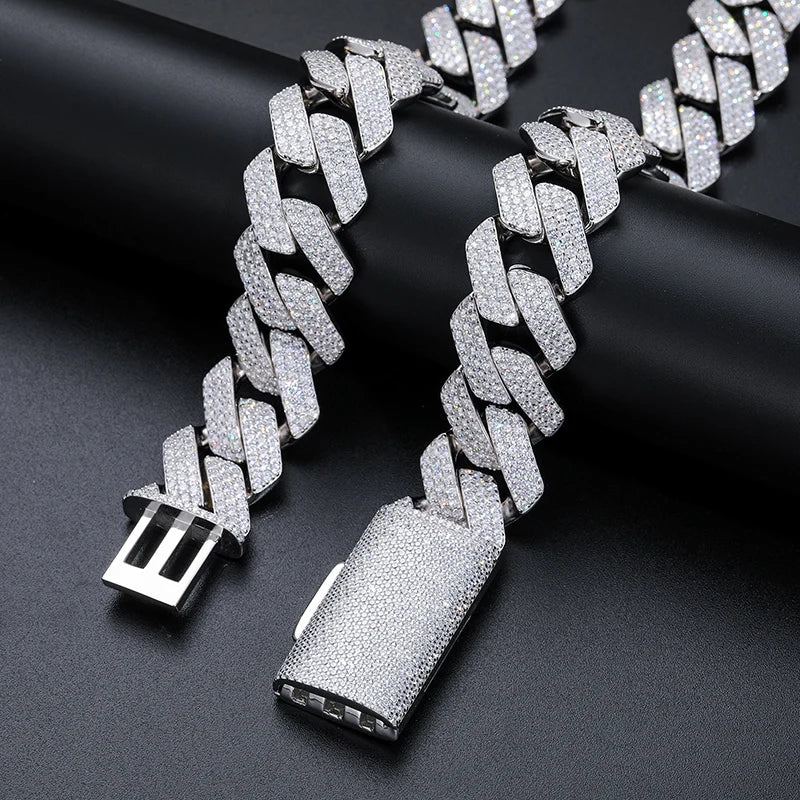 Moissanite Cuban Bracelet – 23mm Full Diamond | Solid 925 Sterling Silver Hip Hop Chain Jewelry for Men & Women