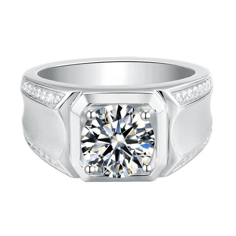 Luxury Moissanite Ring for Men – 1ct 2ct 3ct VVS Iced Out Diamond Ring with GRA Certificate | 925 Sterling Silver Fine Jewelry