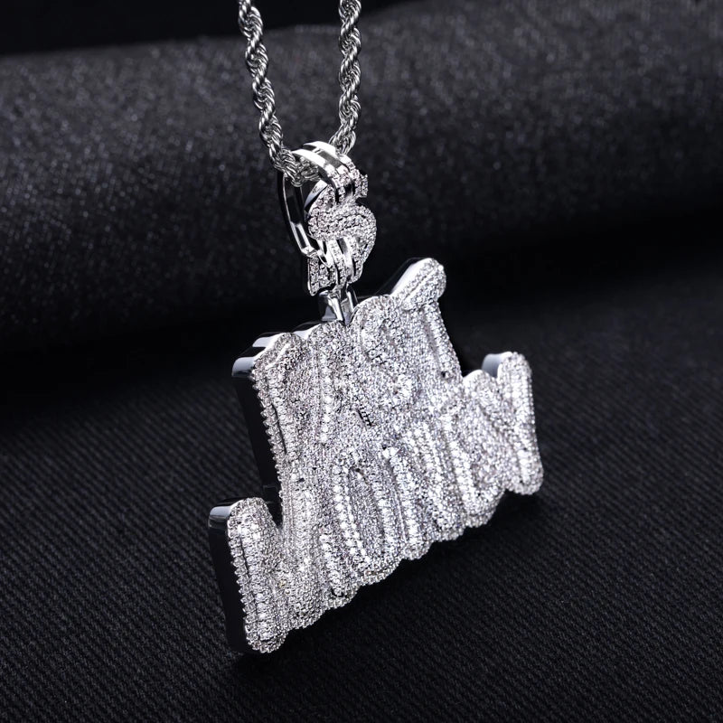 Moissanite Letter Pendant Necklace – 5.89cttw Iced Out Fast Money Design | 14K Gold Plated Hip Hop Bling Jewelry Gifts for Men