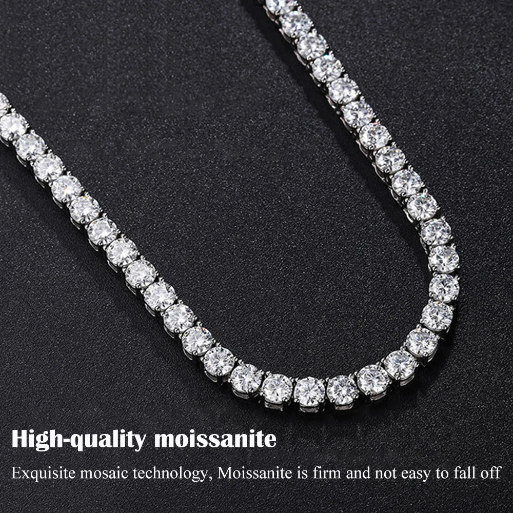 Moissanite Tennis Necklace – 3-5mm | S925 Sterling Silver Full Diamond Chain Party Jewelry Gift for Men & Women