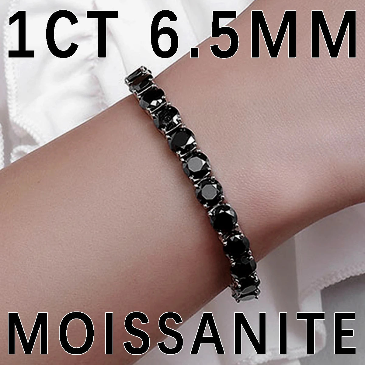 Black Moissanite Tennis Bracelet – 3mm–6.5mm | 925 Sterling Silver Premium Luxury Jewelry Gift for Men & Women
