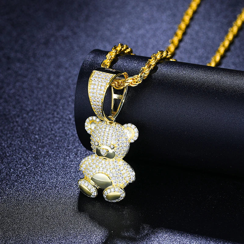 Moissanite Bear Pendant Necklace – Lovely Animal Design | Fashion Jewelry Gift for Women & Men Birthday Party Anniversary