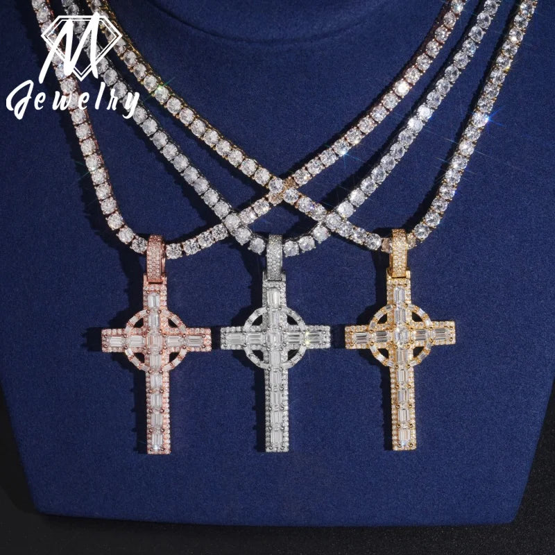Moissanite Cross Pendant – Iced Out VVS Baguette Diamond | Hip Hop Fine Jewelry Custom Pendant In Stock