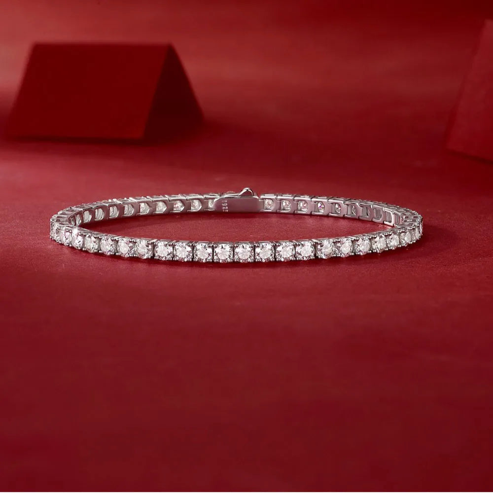 Moissanite Tennis Bracelet – 2mm 3mm 4mm 5mm Classic Design | 925 Sterling Silver Lab Diamond Tennis Chain for Men & Women
