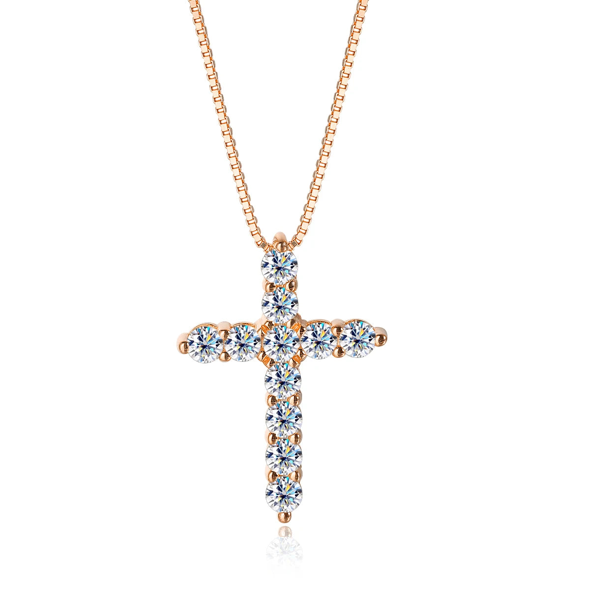 Moissanite Cross Pendant Necklace – D VVS1 | 925 Sterling Silver 18k White Gold Plated Box Chain Fine Jewelry for Women & Men