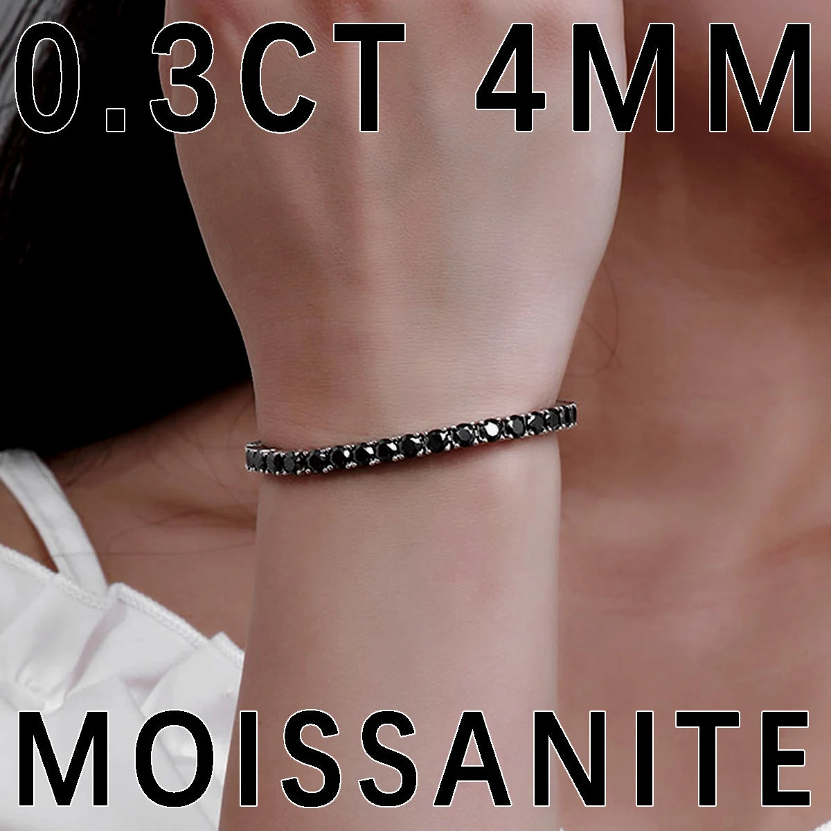 Black Moissanite Tennis Bracelet – 3mm–6.5mm | 925 Sterling Silver Premium Luxury Jewelry Gift for Men & Women