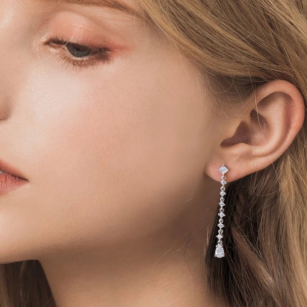 Moissanite Drop Earrings – Pear Cut Lab Diamond Bridal Wedding Jewelry with GRA | 925 Sterling Silver Long Hanging Earrings for Women