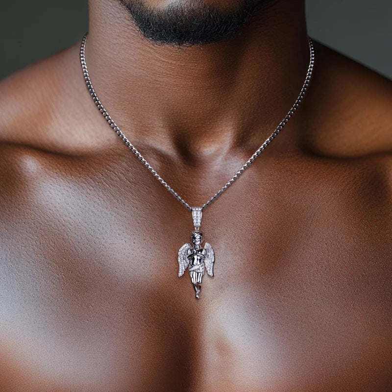 Moissanite Angel Pendant Necklace – Iced Out Design | 925 Sterling Silver Fashion Jewelry for Men & Women