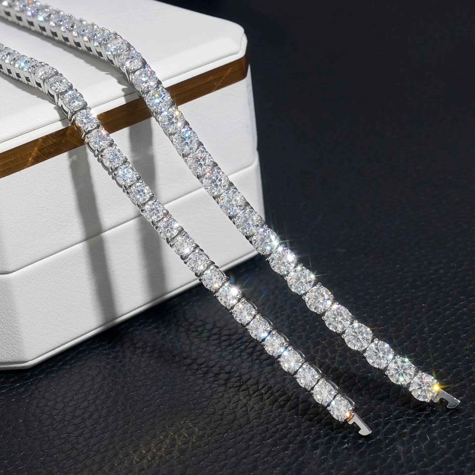 Moissanite Tennis Chain & Bracelet – 4mm 5mm Rose Yellow Moissanite | Stainless Steel Jewelry for Women & Men