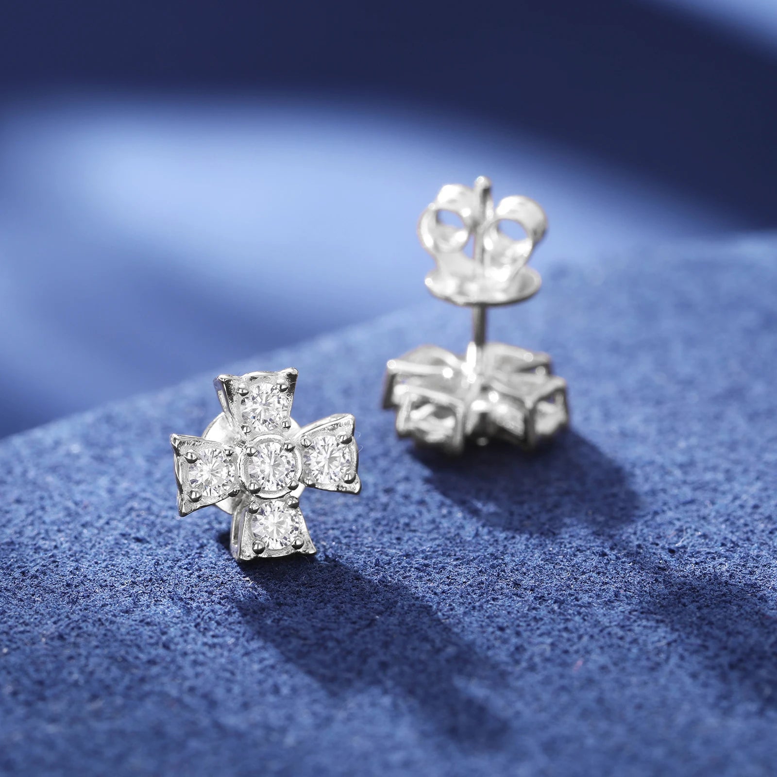 Moissanite Cross Earrings – Iced Out White Gold | 925 Sterling Silver Daily Bling Jewelry for Men & Women
