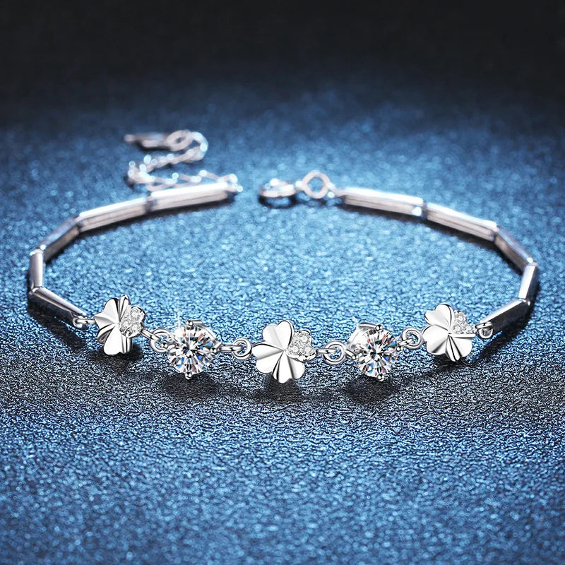 Moissanite Bracelet – Elegant Flower Wedding Jewelry Gift | 925 Sterling Silver Diamond Bracelet for Women