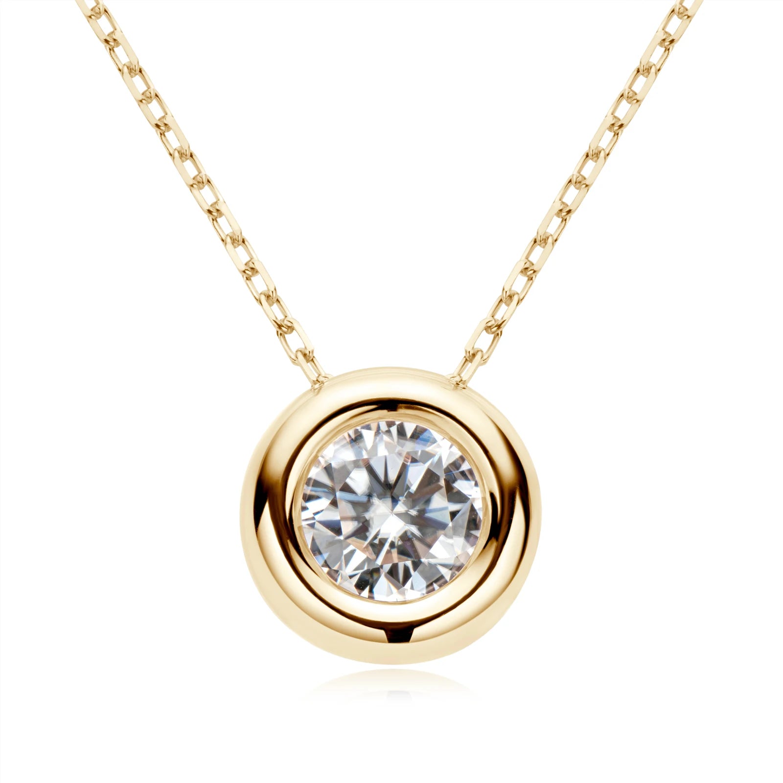 Moissanite Pendant Necklace – 6.5mm Round Bezel Design | 925 Sterling Silver Clavicle Chain Jewelry for Women & Men