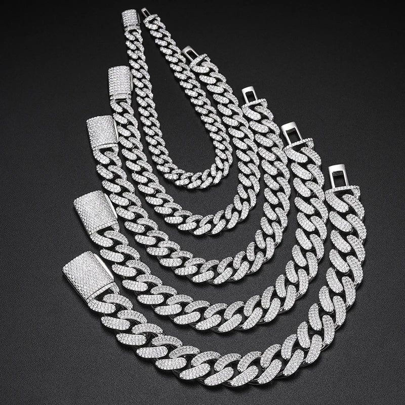 Moissanite Cuban Link Chain Necklace – 8mm–20mm | S925 Sterling Silver Hip Hop Jewelry for Men & Women