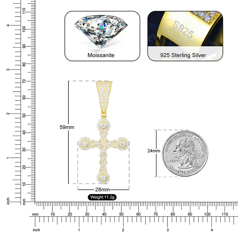 Moissanite Cross Pendant – Star-Studded Sparkle Design | 925 Sterling Silver Hip Hop Jewelry for Men & Women
