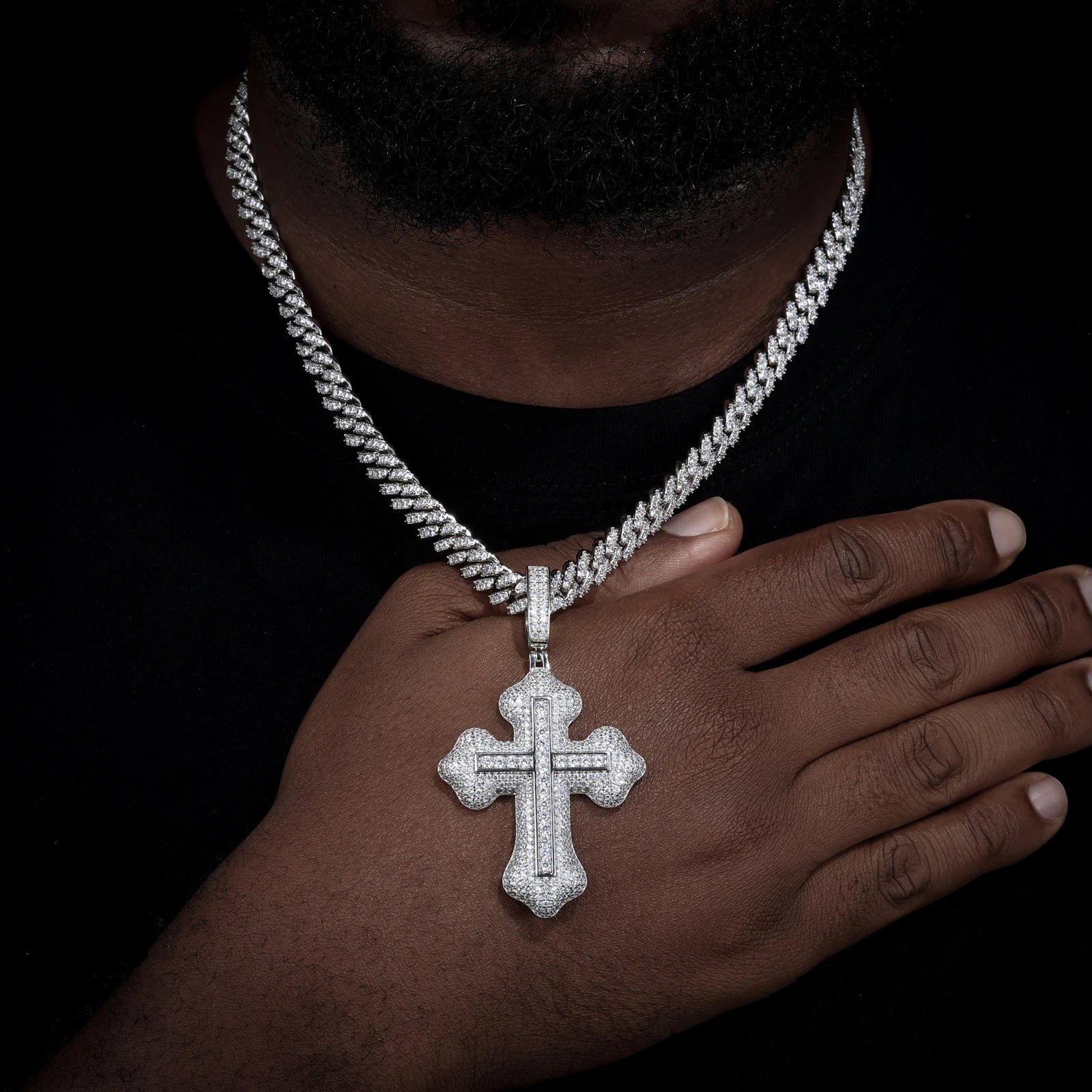 Moissanite Cross Pendant – D VVS Full Iced Out Design | 925 Sterling Silver Hip Hop Jewelry for Men & Women