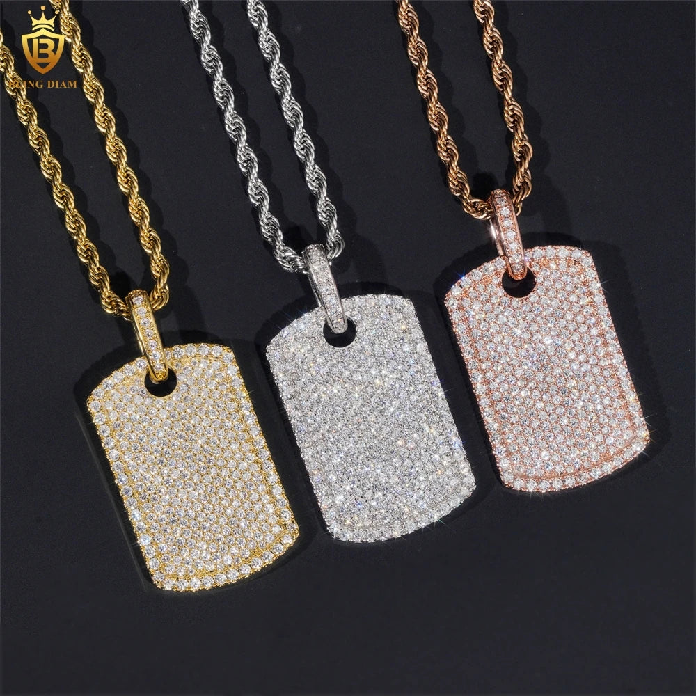Moissanite Rectangular Pendant Necklace – Shiny Inlaid Hip Hop Design | S925 Sterling Silver Cool INS Jewelry