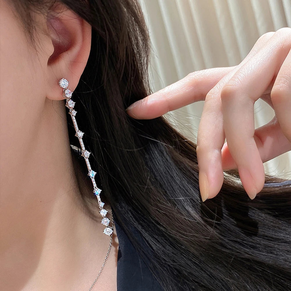 Moissanite Drop Earrings – 6cttw Long Dangle Design with GRA | 925 Sterling Silver Lab Diamond Bridal Wedding Jewelry for Women