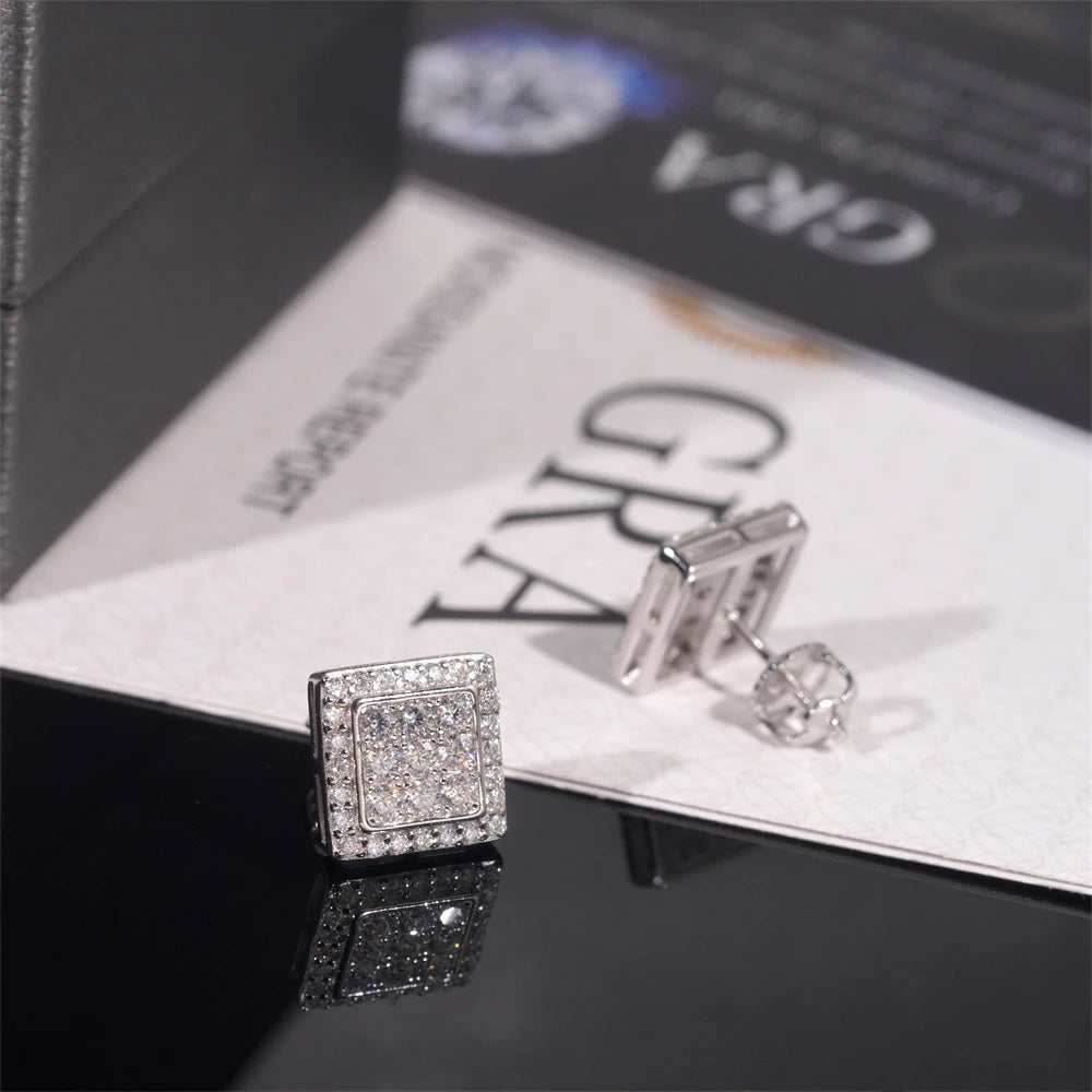 Moissanite Stud Earrings – Square D Color with Certificate | S925 Sterling Silver Fine Jewelry Gifts