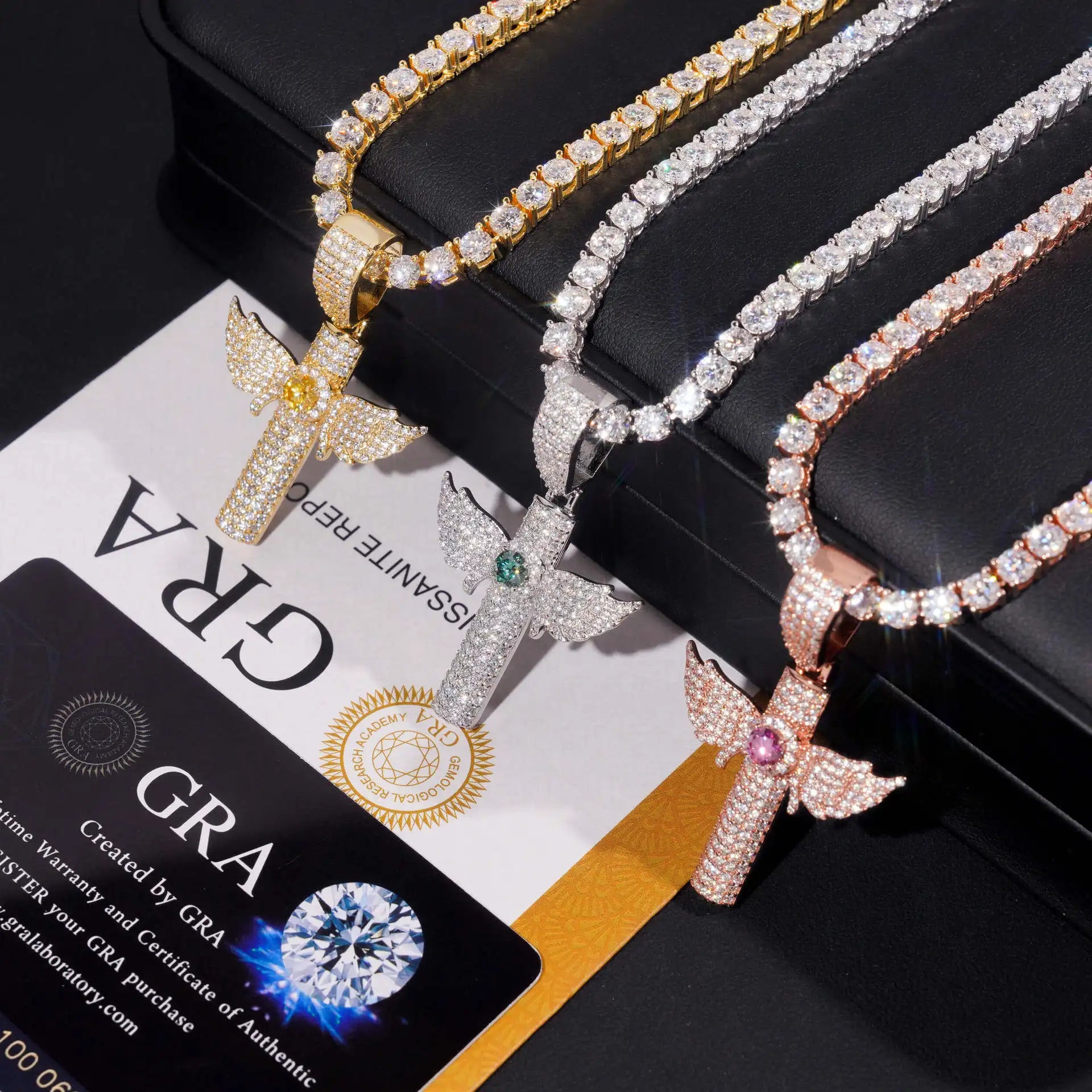 Moissanite Cross Pendant – Colorful VVS1 Diamond with GRA Certification | 925 Sterling Silver Fits 8mm Tennis Chain
