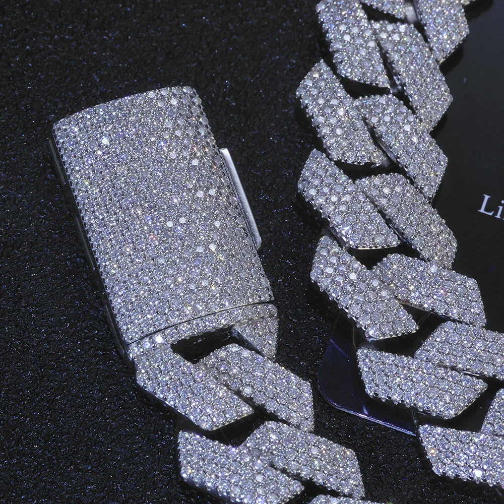 Moissanite Cuban Necklace – 15mm 4 Rows Round Cut VVS Diamond with GRA Certificate | 925 Sterling Silver Jewelry for Men & Women
