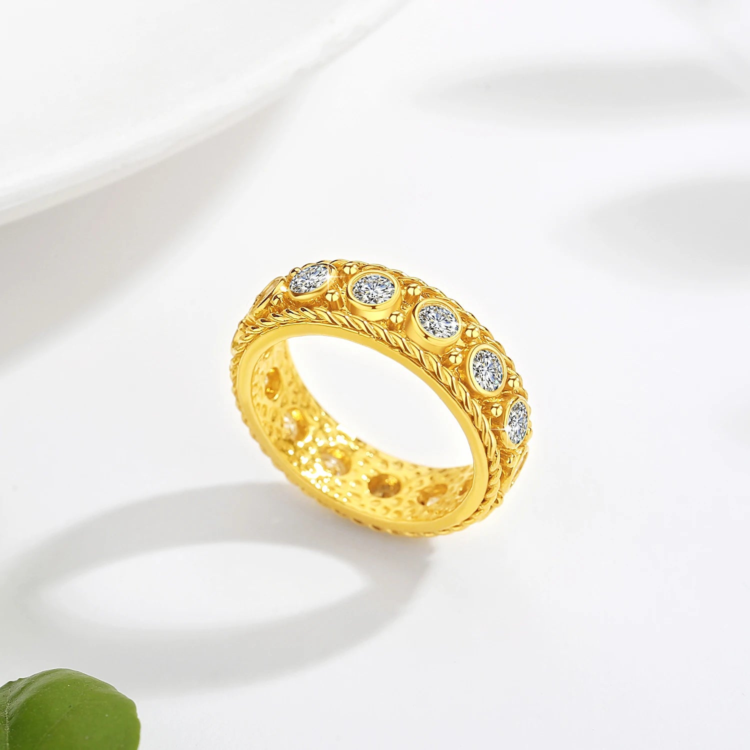 Moissanite Diamond Ring – 3mm 0.1ct Full Eternity Band | Real 14K Gold Au585 Unisex Anniversary & Party Jewelry