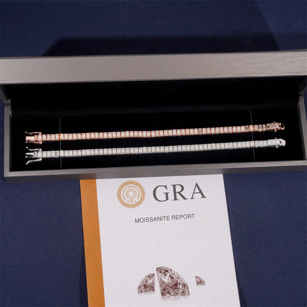 Moissanite Tennis Bracelet – D VVS1 2x4mm with GRA Certificate | 925 Sterling Silver 18K White Gold Plated Bracelet for Women & Men