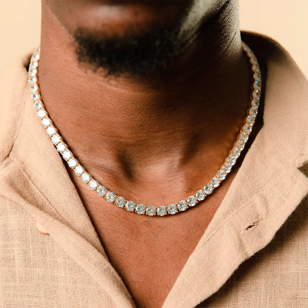 Moissanite Tennis Chain Necklace – 3mm 4mm 5mm D Color VVS Pass Diamond Test with GRA Certificate | 925 Sterling Silver Jewelry
