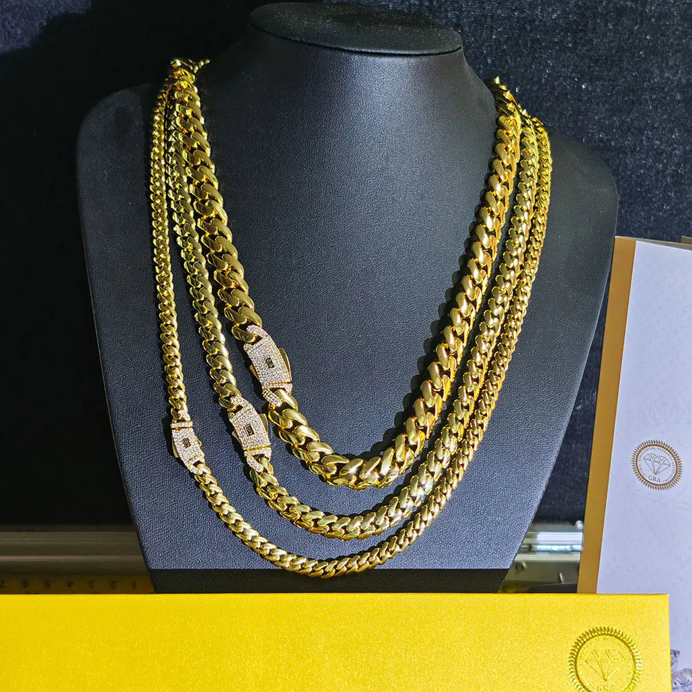 Moissanite Monaco Chain Choker Necklace – Thick Iced Out Diamond Clasp 14K Gold Plated | 925 Sterling Silver Cuban Link Jewelry for Men