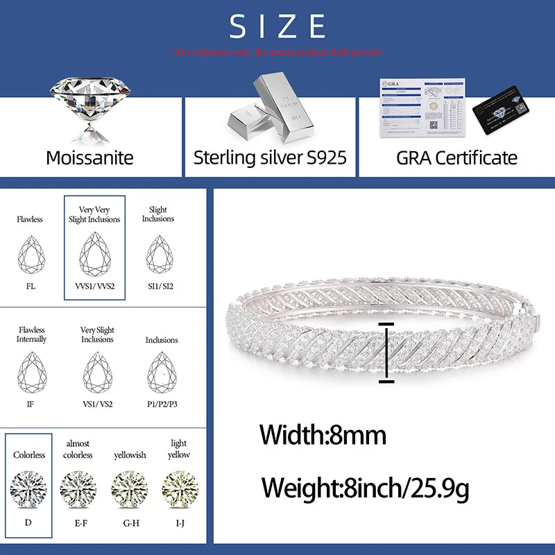 Moissanite Twist Bracelet – 8mm Iced Out | S925 Sterling Silver Hip Hop Jewelry for Men & Women