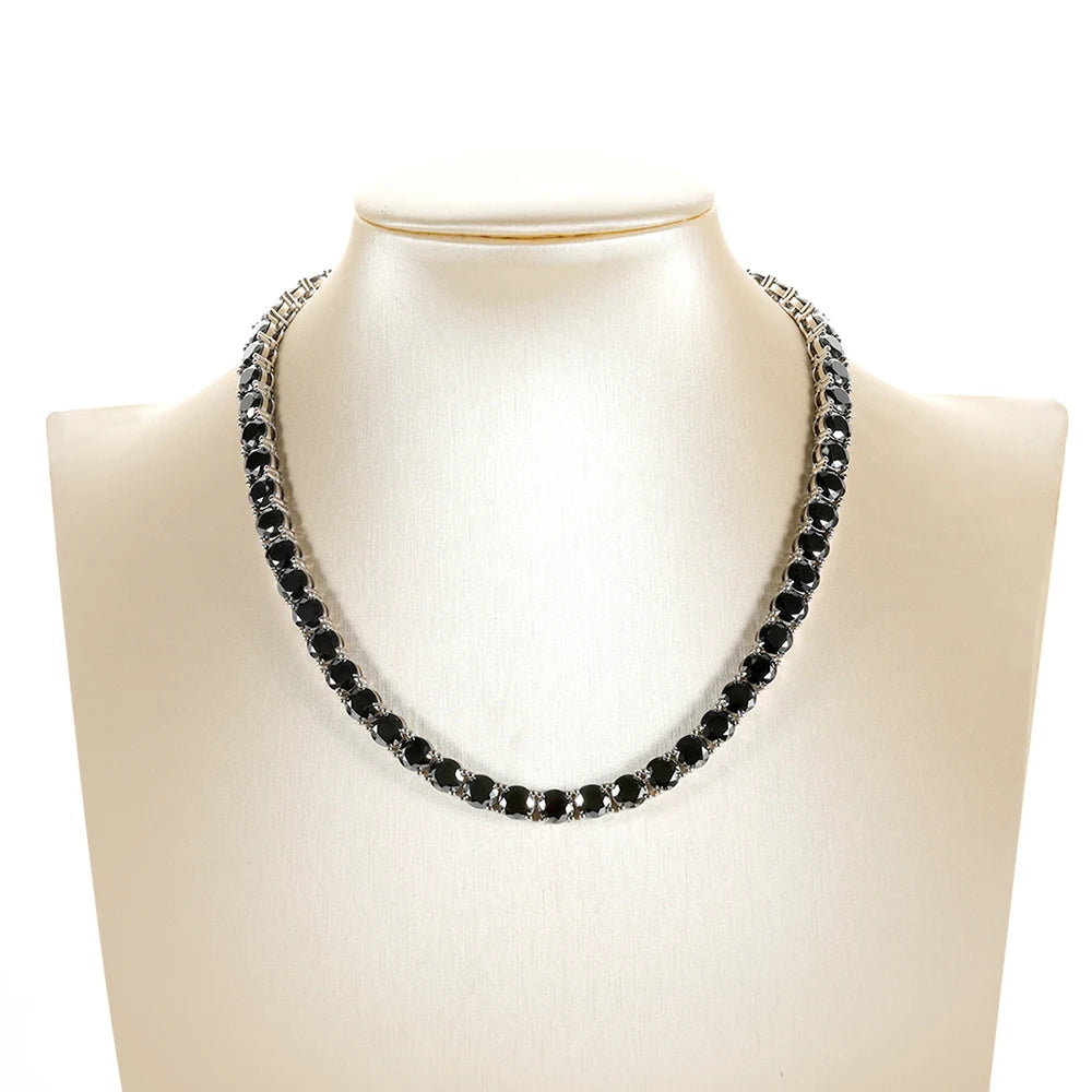 Moissanite Tennis Necklace – 3mm 4mm 5mm 6.5mm Full Black Big Diamond with Certificate | 925 Sterling Silver 18K Gold Plated Fine Jewelry for Women & Men