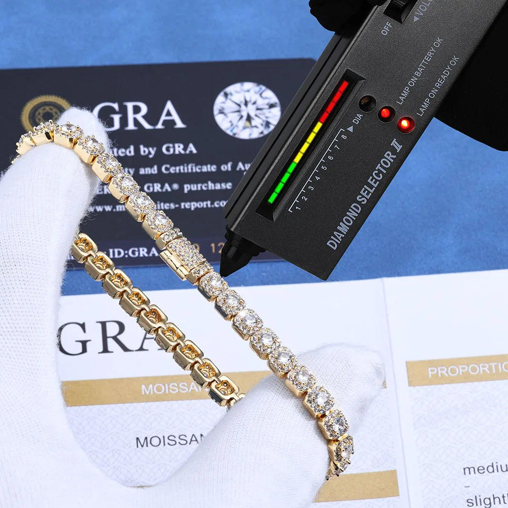 Moissanite Tennis Chain Necklace – 5mm Luxury Custom VVS Diamond Cluster | 925 Sterling Silver Jewelry