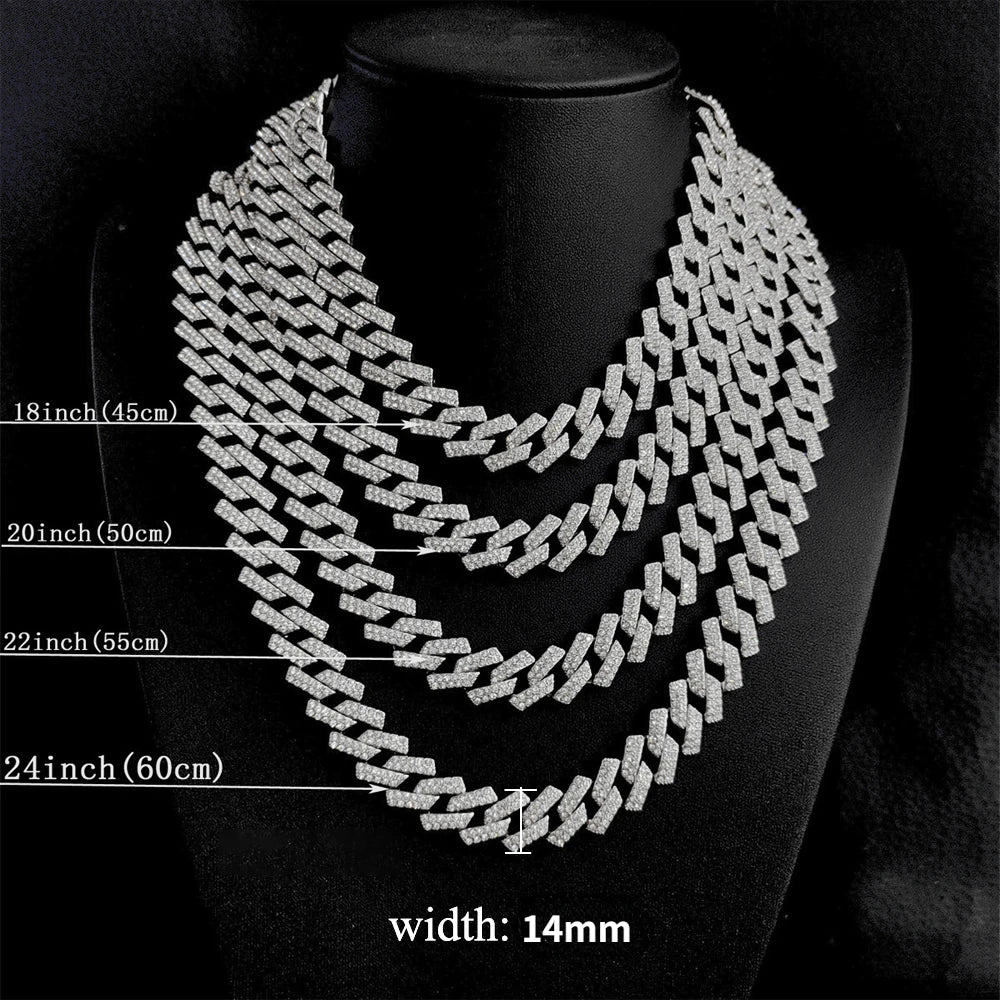Moissanite Cuban Link Necklace Bracelet – 14mm Full Diamond GRA Certified | 100% 925 Sterling Silver Hip Hop Jewelry for Men & Women