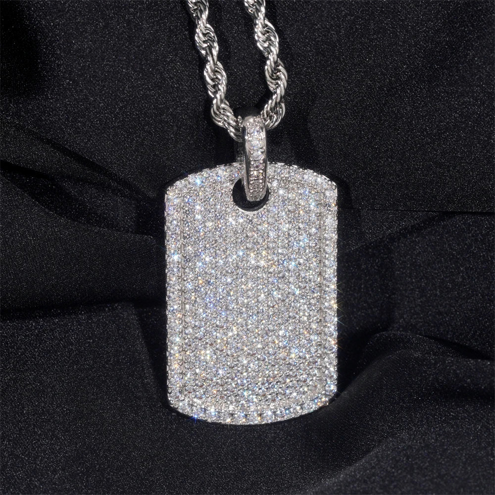 Moissanite Rectangular Pendant Necklace – Shiny Inlaid Hip Hop Design | S925 Sterling Silver Cool INS Jewelry
