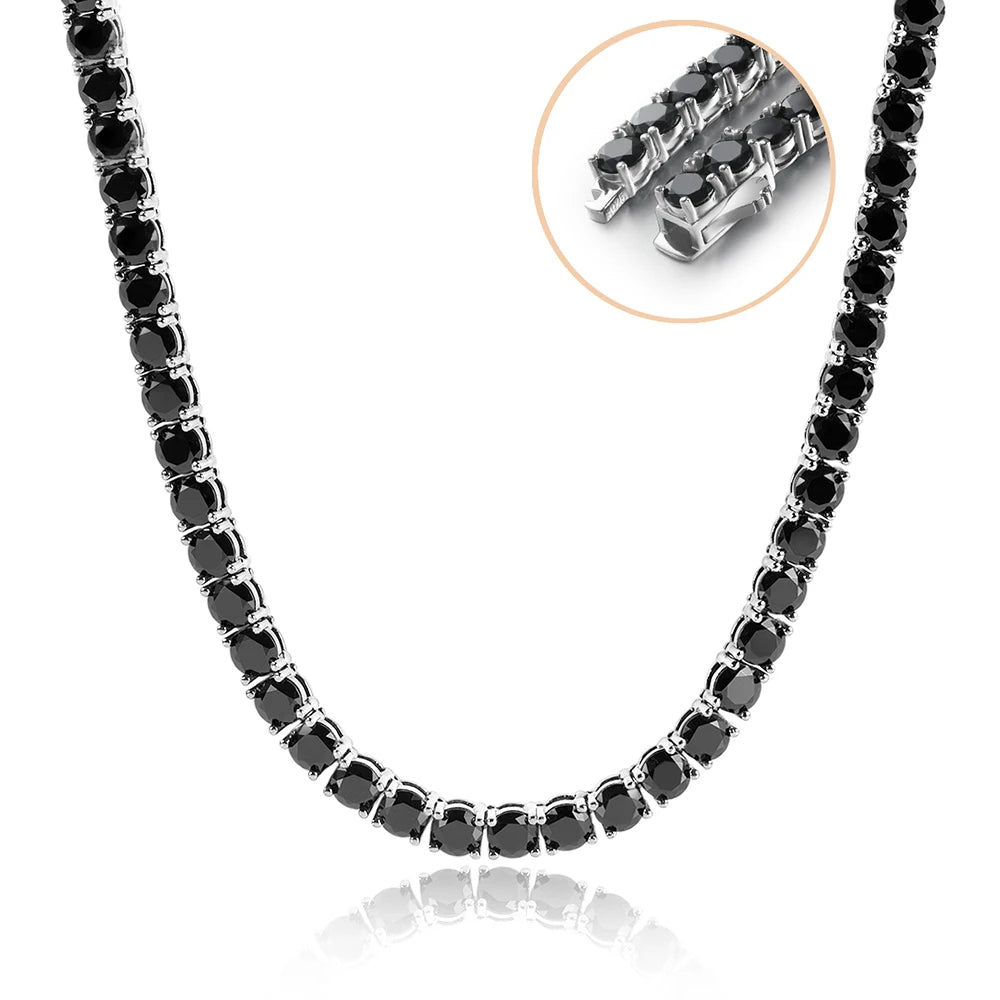 Moissanite Tennis Necklace – 3mm 4mm 5mm 6.5mm Full Black Big Diamond with Certificate | 925 Sterling Silver 18K Gold Plated Fine Jewelry for Women & Men