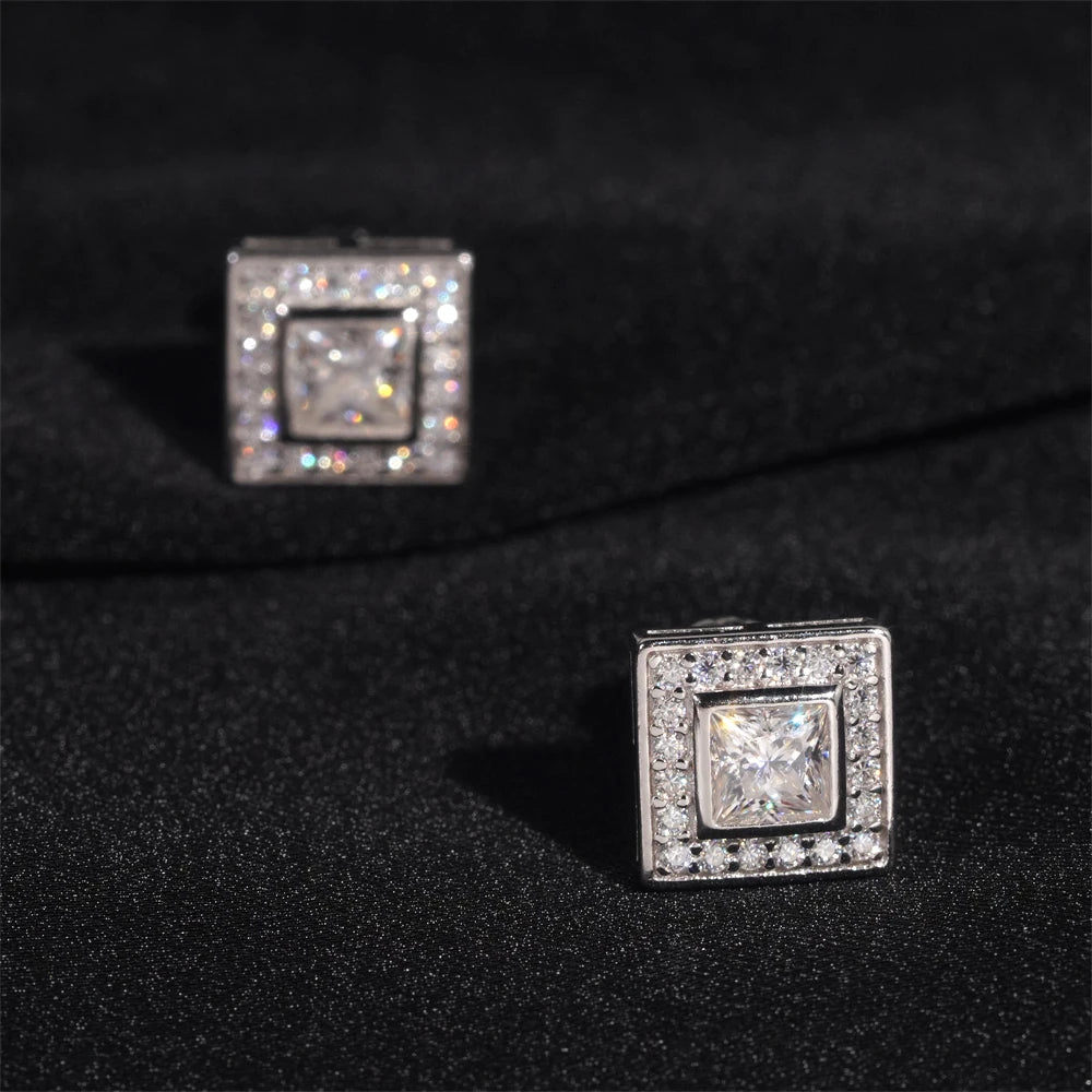 Moissanite Stud Earrings – Square D Color with Certificate | S925 Sterling Silver Fine Jewelry Gifts