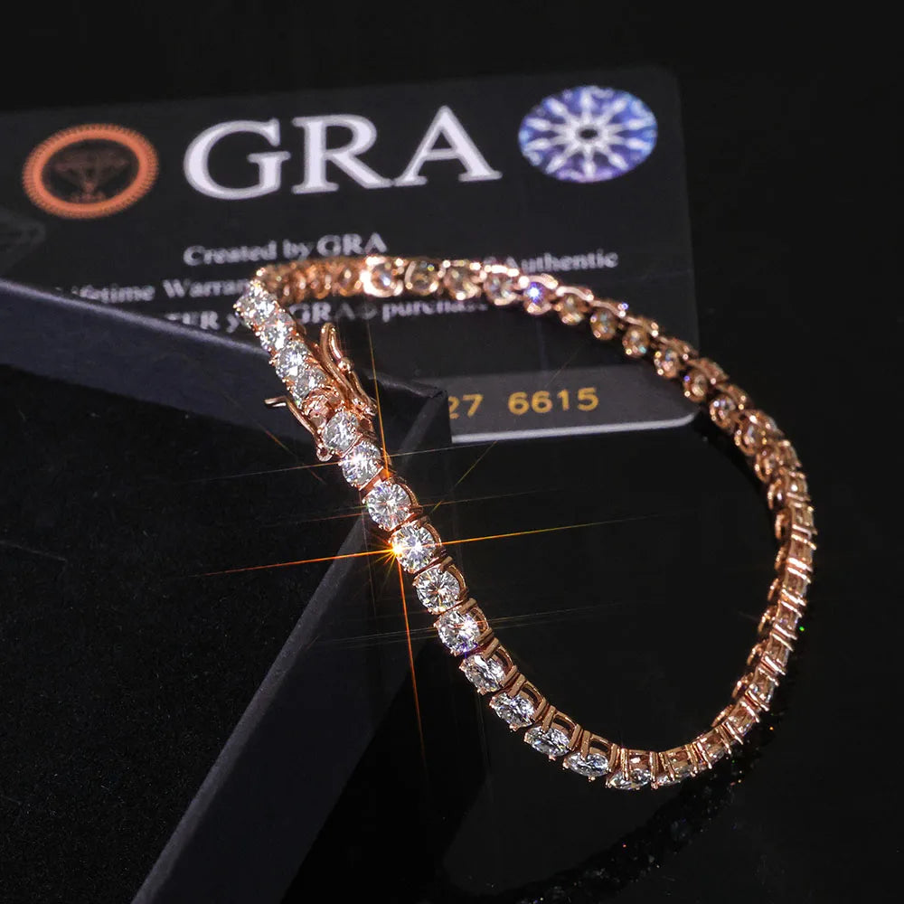 Moissanite Tennis Bracelet – VVS Iced Out Round Brilliant Cut Party Gift | 925 Sterling Silver Rose Gold Plated Jewelry for Women