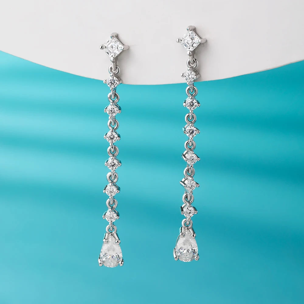 Moissanite Drop Earrings – Pear Cut Lab Diamond Bridal Wedding Jewelry with GRA | 925 Sterling Silver Long Hanging Earrings for Women