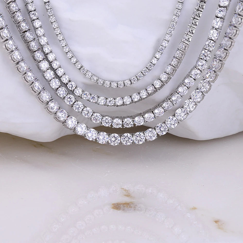 Moissanite Tennis Necklace – 3-5mm | S925 Sterling Silver Full Diamond Chain Party Jewelry Gift for Men & Women