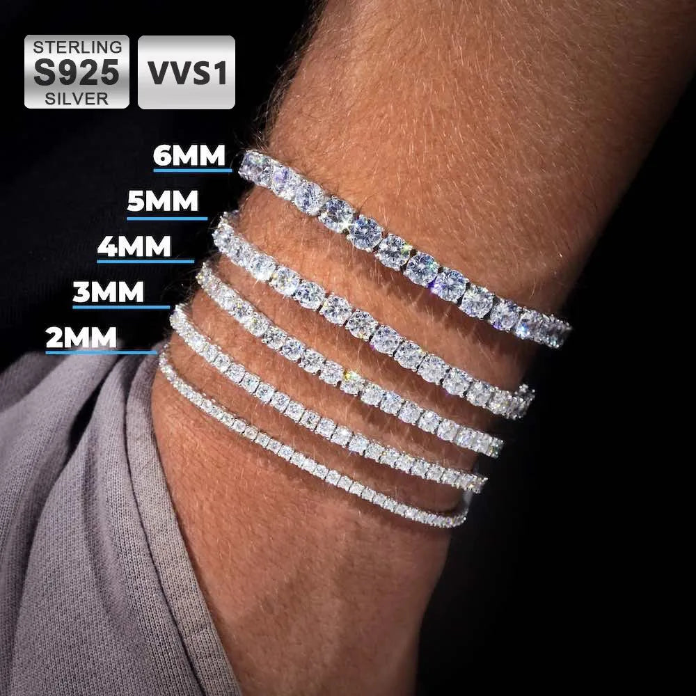 Moissanite Tennis Bracelet – D VVS1 Iced Out with GRA Certificate | 925 Sterling Silver 18K Gold Plated Bracelet for Women & Men