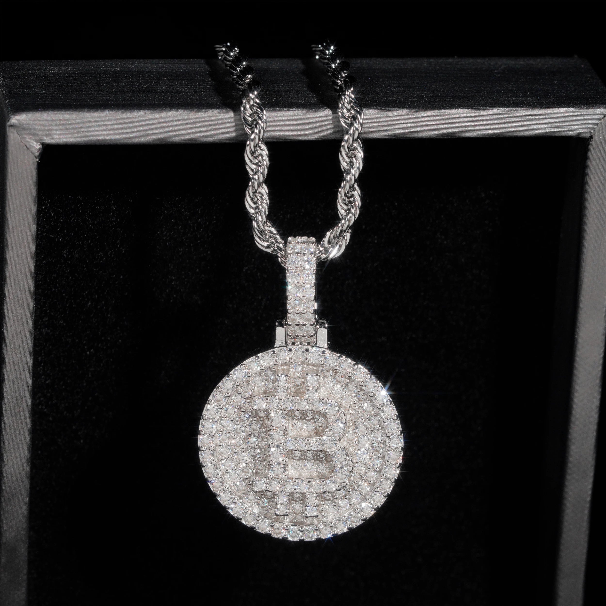 Moissanite Bitcoin Pendant Necklace – Hip Hop Iced Out D Color Diamond | 925 Sterling Silver Pass Diamond Test Jewelry