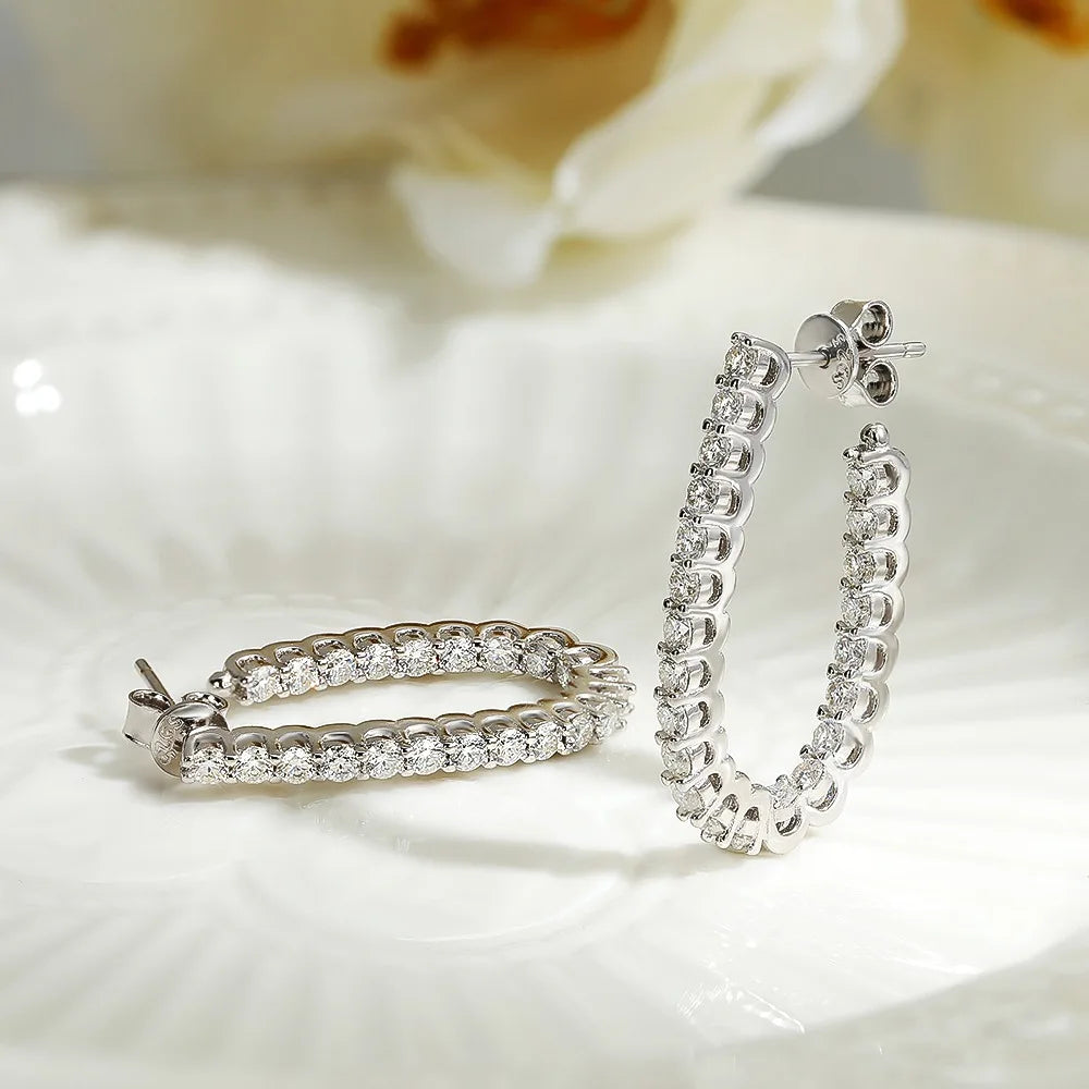 Moissanite Hoop Earrings – 1.8ct Sparkling Lab Diamond | 925 Sterling Silver Certified Wedding Jewelry for Women