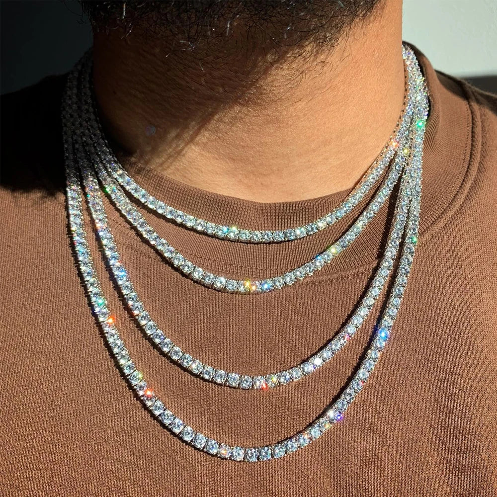 Moissanite Tennis Necklace – 3-5mm | S925 Sterling Silver Full Diamond Chain Party Jewelry Gift for Men & Women