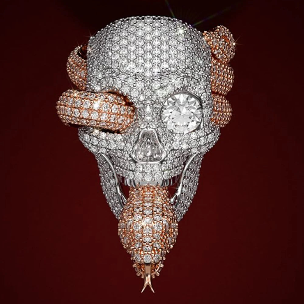 Moissanite Skull Snake Ring – Iced Out Design | S925 Sterling Silver Luxury Hip Hop Jewelry for Men & Women