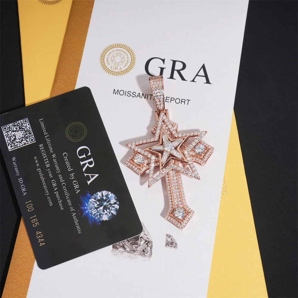 Full Moissanite Cross Pendant – GRA Certified | 925 Sterling Silver Hip Hop Jewelry Fits 10mm Tennis Chain
