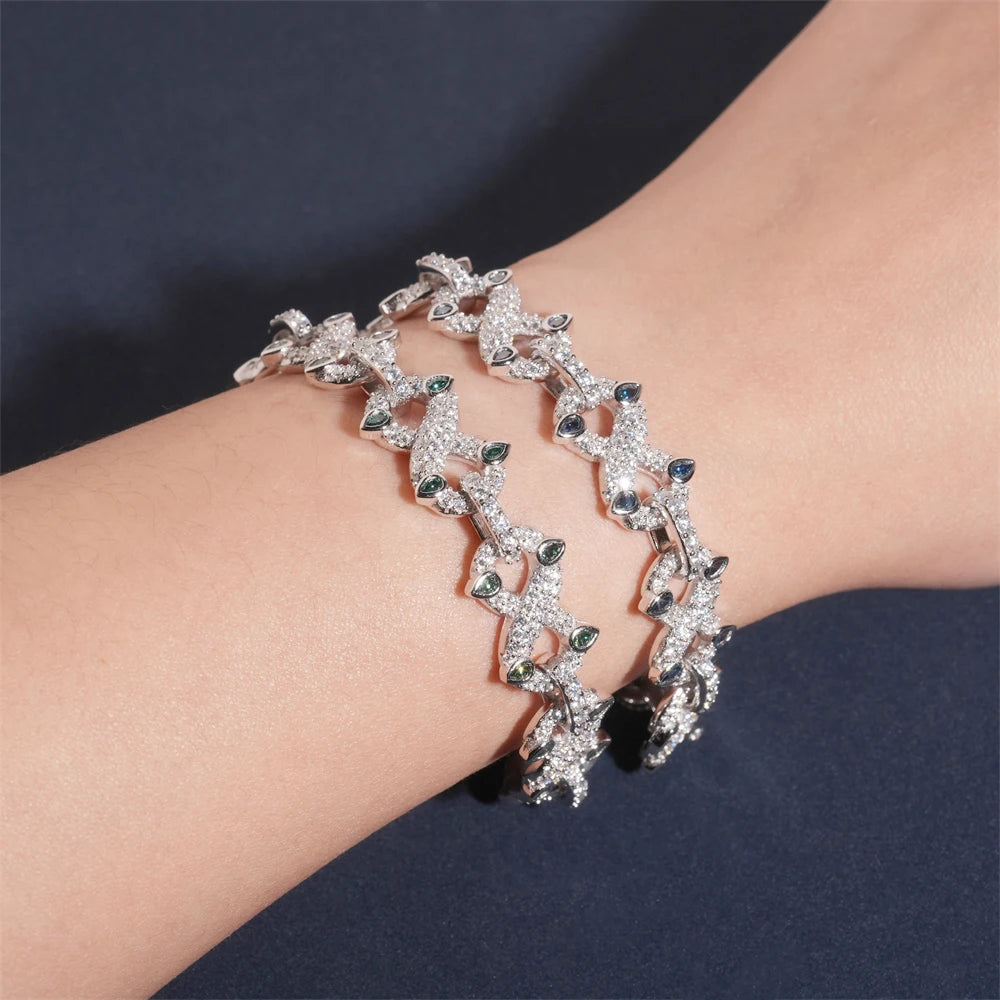 Moissanite Cuban Chain Bracelet – Colorful Trendy Hip Hop Fashion | 925 Sterling Silver with Certificate