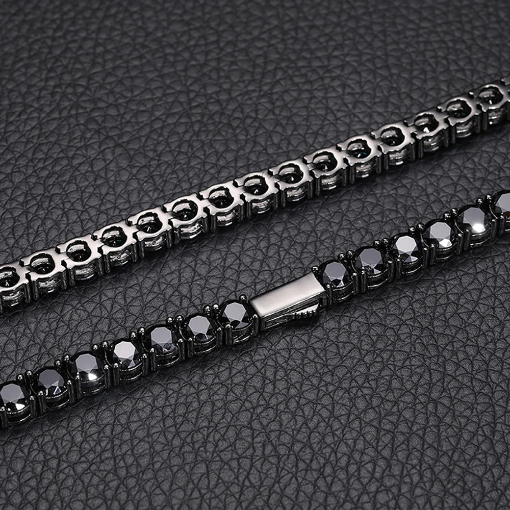 Moissanite Tennis Necklace – 3mm 4mm 5mm 6.5mm Full Black Big Diamond with Certificate | 925 Sterling Silver 18K Gold Plated Fine Jewelry for Women & Men