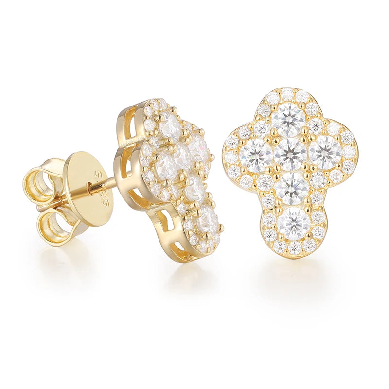 Moissanite Cross Stud Earrings – D VVS Sparkling | 925 Sterling Silver Iced Out Jewelry for Men & Women