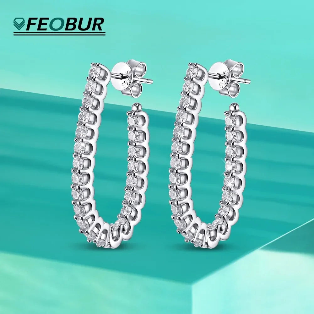 Moissanite Hoop Earrings – 1.8ct Sparkling Lab Diamond | 925 Sterling Silver Certified Wedding Jewelry for Women