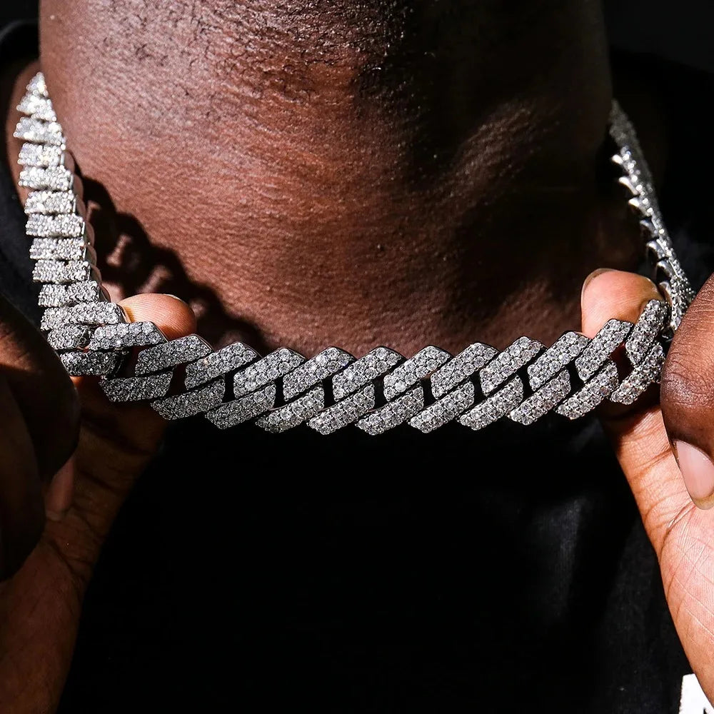 Moissanite Cuban Link Necklace Bracelet – 14mm Full Diamond GRA Certified | 100% 925 Sterling Silver Hip Hop Jewelry for Men & Women